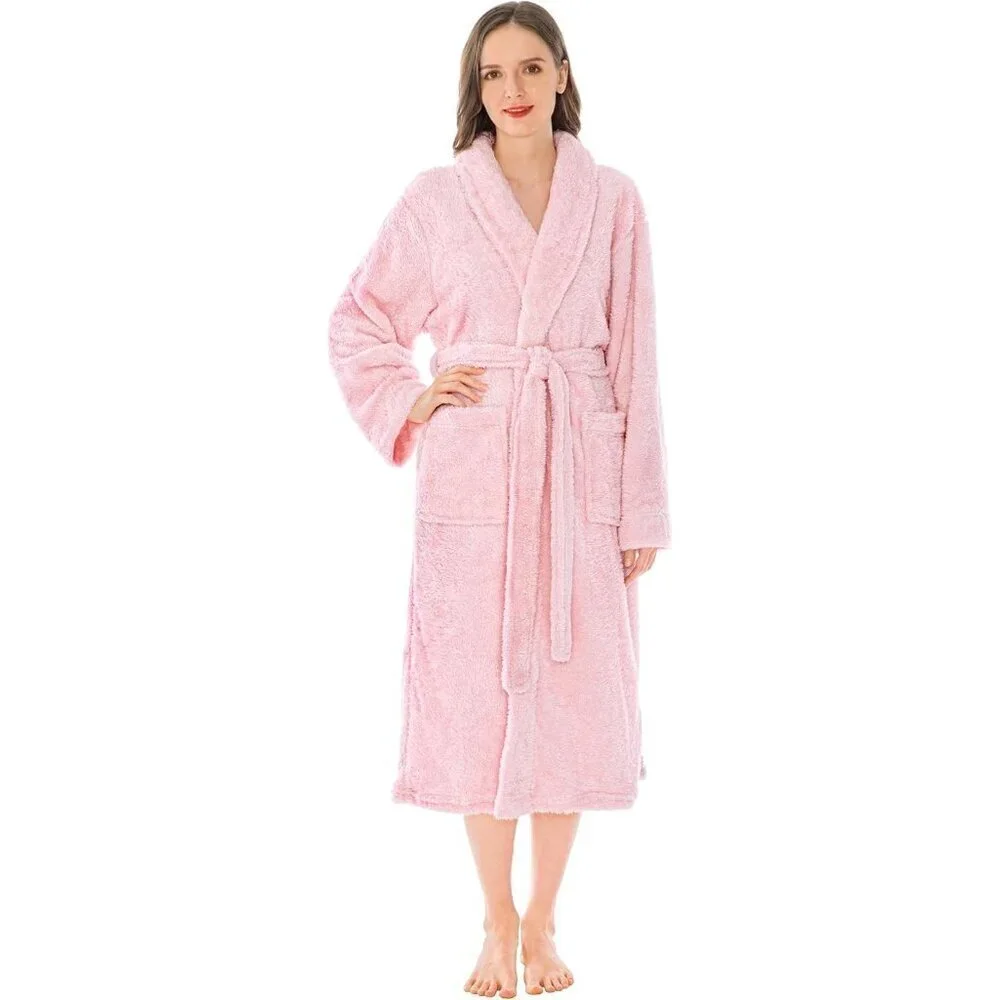 🆕Pavilia Soft Robe Fluffy Women Pink Premium Warm Fleece Sherpa Shaggy Bathrobe